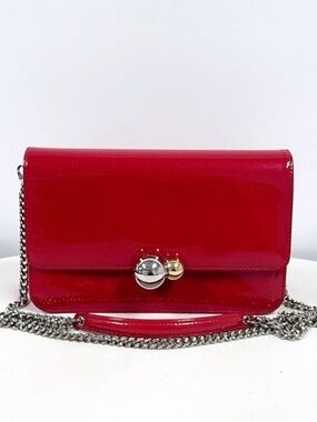 Christian Dior Vintage Rare Patent Red Chain Crossbody Bag with Metallic Accent